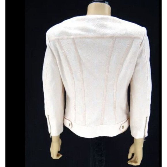 CACHE Zipper Jacket SIZE 6 Peach White Lace Satin Coat Jacket Blazer - Picture 4 of 7